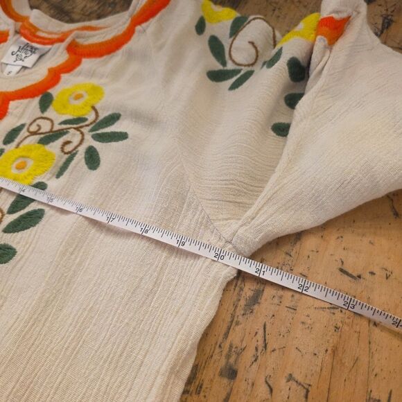 IVY JANE Linen Blend Embroidered Floral Peacock Tunic Size Small Boho Hippie - Picture 6 of 8